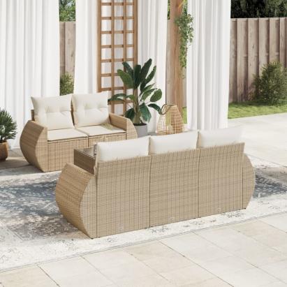 Set canapele de grădină cu perne, 6 piese, bej, poliratan GartenMobel Dekor