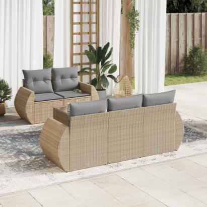 Set canapele de grădină cu perne, 6 piese, bej, poliratan GartenMobel Dekor