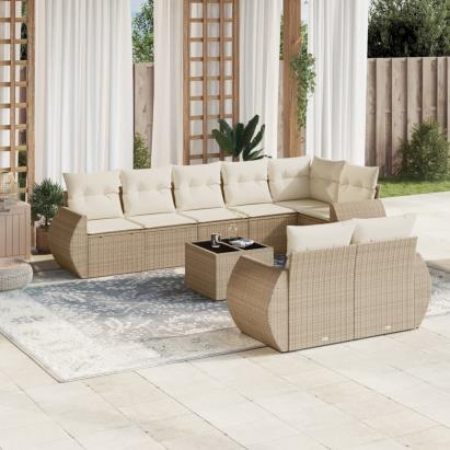 Set canapele de grădină, 9 piese, cu perne, bej, poliratan GartenMobel Dekor