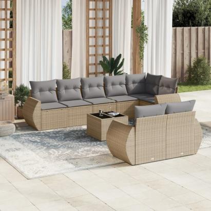 Set canapele de grădină, 9 piese, cu perne, bej, poliratan GartenMobel Dekor