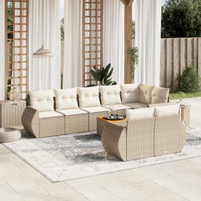 Set canapele de grădină, 9 piese, cu perne, bej, poliratan GartenMobel Dekor