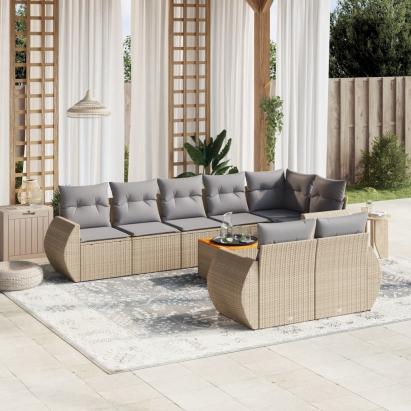 Set canapele de grădină, 9 piese, cu perne, bej, poliratan GartenMobel Dekor