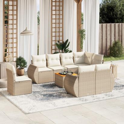 Set canapele de grădină, 9 piese, cu perne, bej, poliratan GartenMobel Dekor