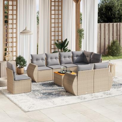 Set canapele de grădină, 9 piese, cu perne, bej, poliratan GartenMobel Dekor