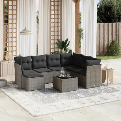 Set canapele de grădină cu perne, 8 piese, gri, poliratan GartenMobel Dekor