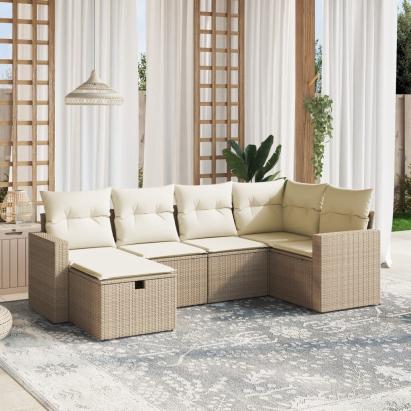 Set canapele de grădină cu perne, 6 piese, bej, poliratan GartenMobel Dekor