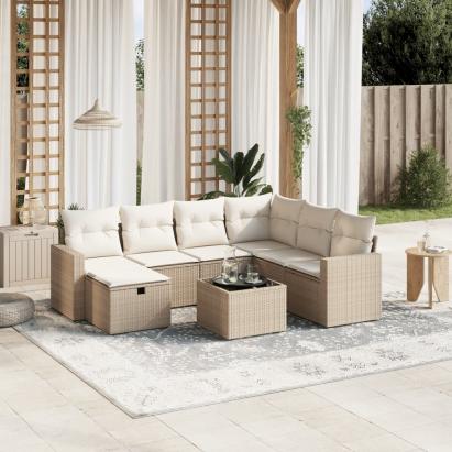Set canapele de grădină, 8 piese, cu perne, bej, poliratan GartenMobel Dekor
