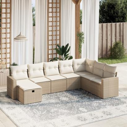 Set canapele de grădină, 8 piese, cu perne, bej, poliratan GartenMobel Dekor