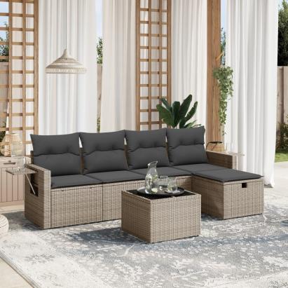 Set mobilier grădină cu perne, 6 piese, gri, poliratan GartenMobel Dekor