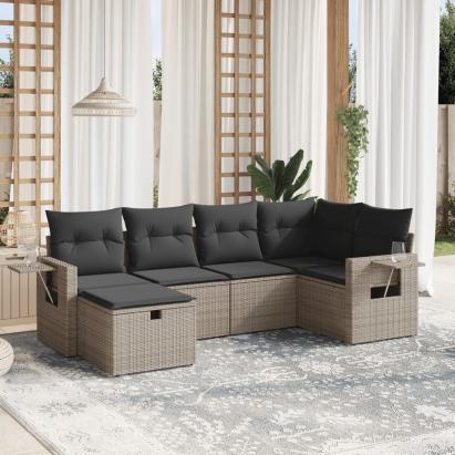 Set mobilier grădină cu perne, 6 piese, gri, poliratan GartenMobel Dekor