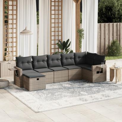 Set canapele de grădină, 7 piese, cu perne, gri, poliratan GartenMobel Dekor