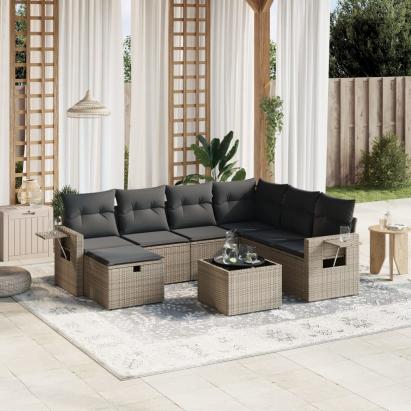 Set canapele de grădină cu perne, 8 piese, gri, poliratan GartenMobel Dekor