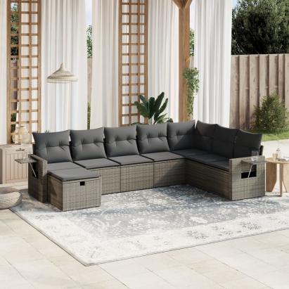 Set canapele de grădină cu perne, 8 piese, gri, poliratan GartenMobel Dekor