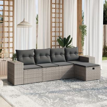 Set canapea de grădină cu perne, 5 piese, gri, poliratan GartenMobel Dekor