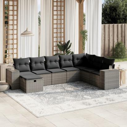 Set canapele de grădină cu perne, 8 piese, gri, poliratan GartenMobel Dekor