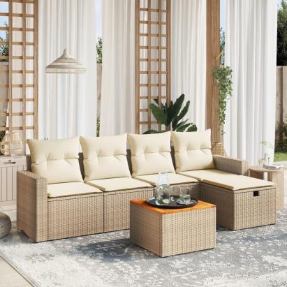 Set canapele de grădină cu perne, 6 piese, bej, poliratan GartenMobel Dekor