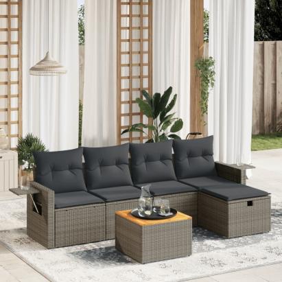 Set mobilier grădină cu perne, 6 piese, gri, poliratan GartenMobel Dekor