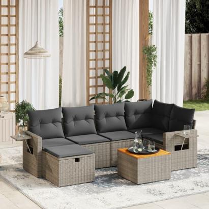 Set canapele de grădină, 7 piese, cu perne, gri, poliratan GartenMobel Dekor
