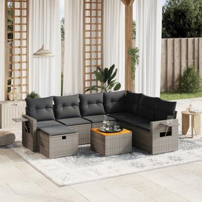 Set canapele de grădină cu perne, 8 piese, gri, poliratan GartenMobel Dekor