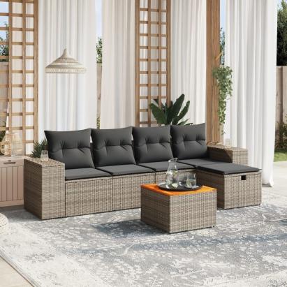 Set mobilier grădină cu perne, 6 piese, gri, poliratan GartenMobel Dekor