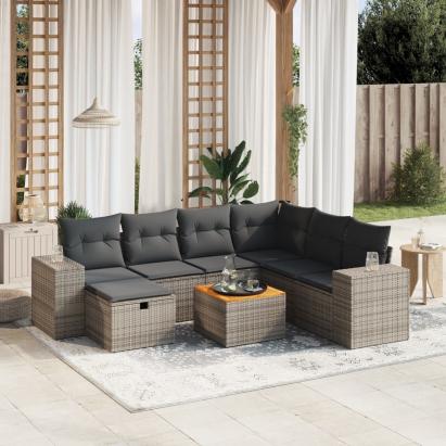 Set canapele de grădină cu perne, 8 piese, gri, poliratan GartenMobel Dekor