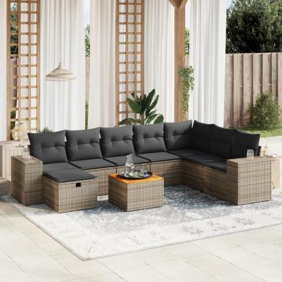 Set canapele de grădină, 9 piese, cu perne, gri, poliratan GartenMobel Dekor
