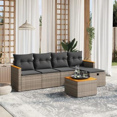 Set mobilier grădină cu perne, 6 piese, gri, poliratan GartenMobel Dekor
