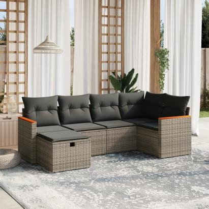 Set mobilier grădină cu perne, 6 piese, gri, poliratan GartenMobel Dekor