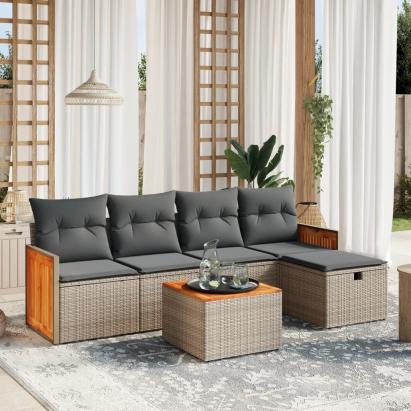 Set mobilier grădină cu perne, 6 piese, gri, poliratan GartenMobel Dekor