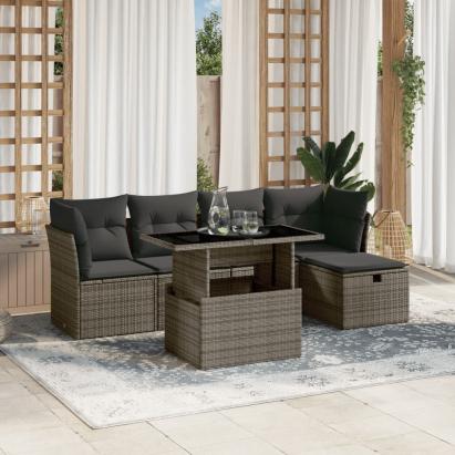 Set mobilier grădină cu perne, 6 piese, gri, poliratan GartenMobel Dekor