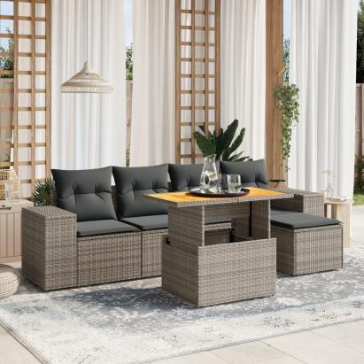Set mobilier grădină cu perne, 6 piese, gri, poliratan GartenMobel Dekor