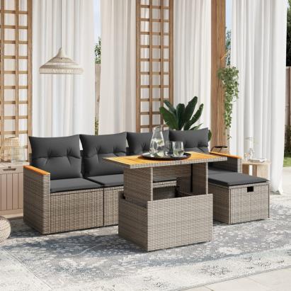 Set mobilier grădină cu perne, 6 piese, gri, poliratan GartenMobel Dekor