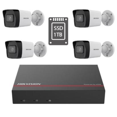 Kit supraveghere video Hikvision 4 Camere IP PoE, 4MP, IR 30m, 2.8mm, NVR PoE, SSD 1TB SafetyGuard Surveillance