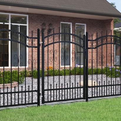 Poartă gard cu vârf negru 103x175 cm oțel vopsit electrostatic GartenMobel Dekor