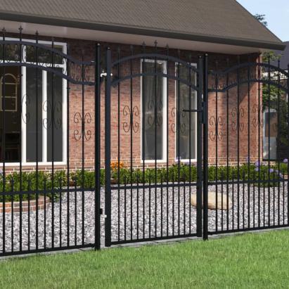 Poartă gard cu vârf negru 103x200 cm oțel vopsit electrostatic GartenMobel Dekor