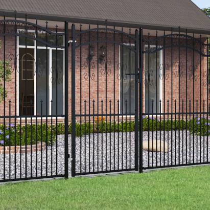 Poartă gard cu vârf negru 103x225 cm oțel vopsit electrostatic GartenMobel Dekor