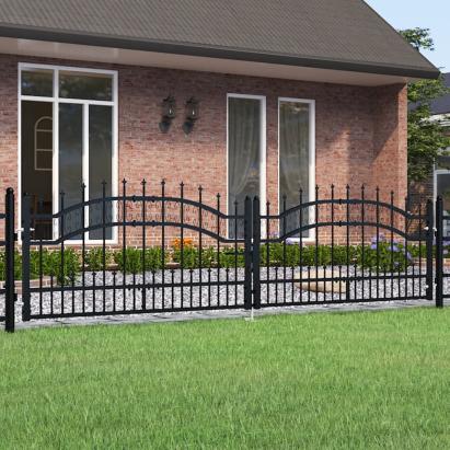 Poartă gard cu vârf negru 305x120 cm oțel vopsit electrostatic GartenMobel Dekor