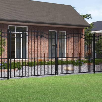 Poartă gard cu vârf negru 406x223 cm oțel vopsit electrostatic GartenMobel Dekor
