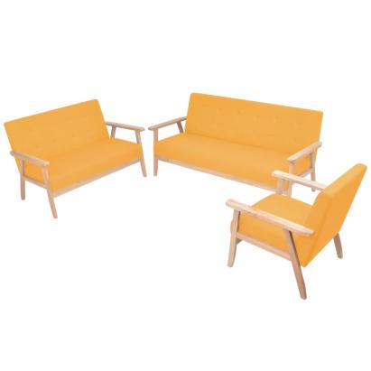 Set canapea din 3 piese, material textil, galben GartenMobel Dekor