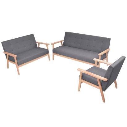 Set canapea din 3 piese, material textil, gri închis GartenMobel Dekor