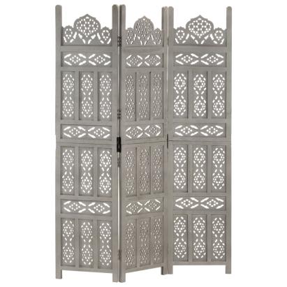 Paravan cameră sculptat manual 3 panouri gri 120x165 cm mango GartenMobel Dekor