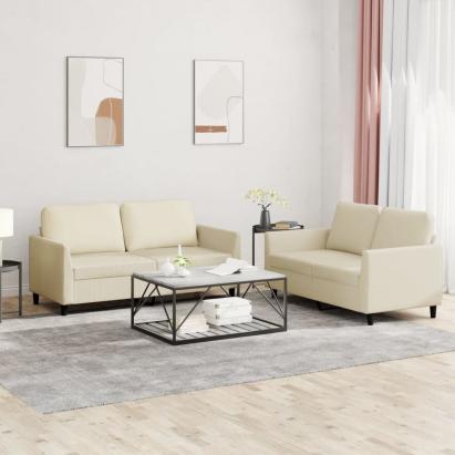 Set de canapele cu perne, 2 piese, crem, piele ecologică GartenMobel Dekor