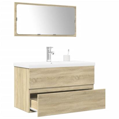 Set mobilier de baie, 3 piese, stejar sonoma, lemn prelucrat GartenMobel Dekor