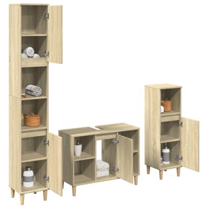 Set mobilier de baie, 3 piese, stejar sonoma, lemn prelucrat GartenMobel Dekor