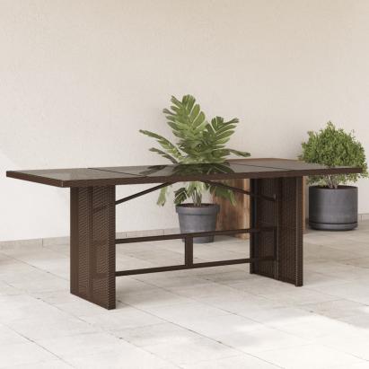 Masă de grădină cu blat din sticlă maro 190x80x75 cm poliratan GartenMobel Dekor