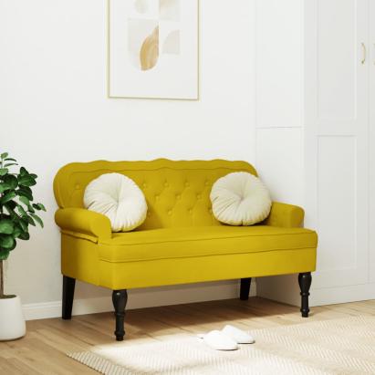 Banchetă cu spătar, galben, 119,5x64,5x75 cm, catifea GartenMobel Dekor