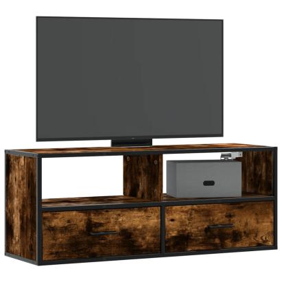 Dulap TV stejar fumuriu 100x31x39,5 cm, lemn prelucrat și metal GartenMobel Dekor