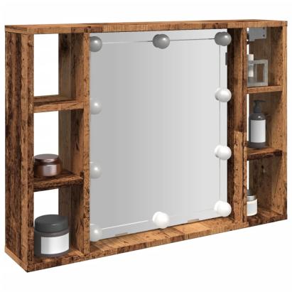 Dulap cu oglindă și LED lemn vechi 76x15x55 cm, lemn prelucrat GartenMobel Dekor