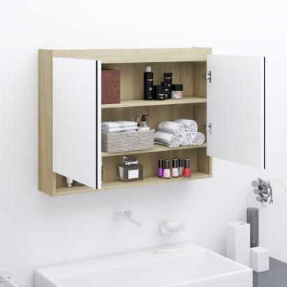 Dulap de baie cu oglindă, alb și stejar, 80x15x60 cm, MDF GartenMobel Dekor