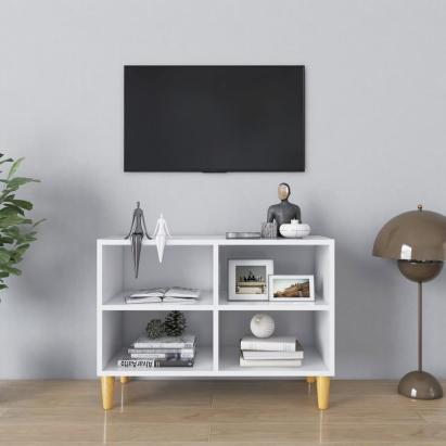 Comodă TV, picioare lemn masiv, alb, 69,5x30x50 cm GartenMobel Dekor